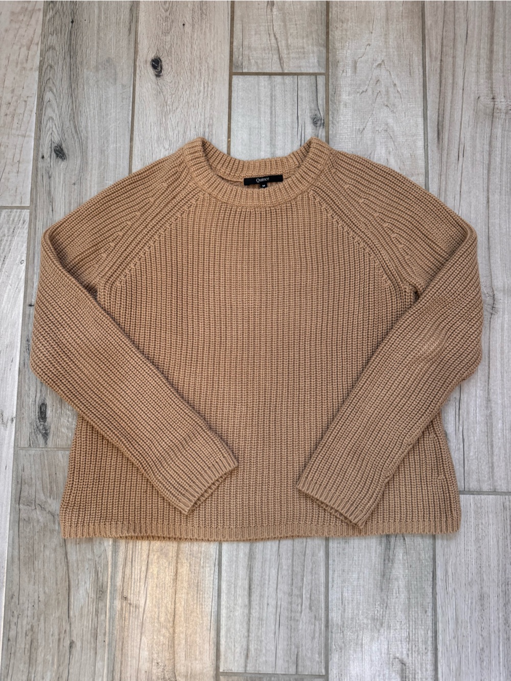 Quince Camel Ribbed Crewneck Sweater